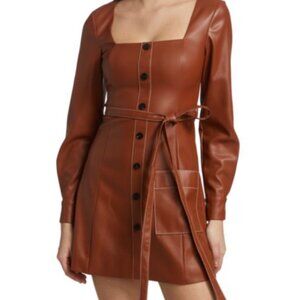 STAUD Oz Faux Leather Belted Dress XL